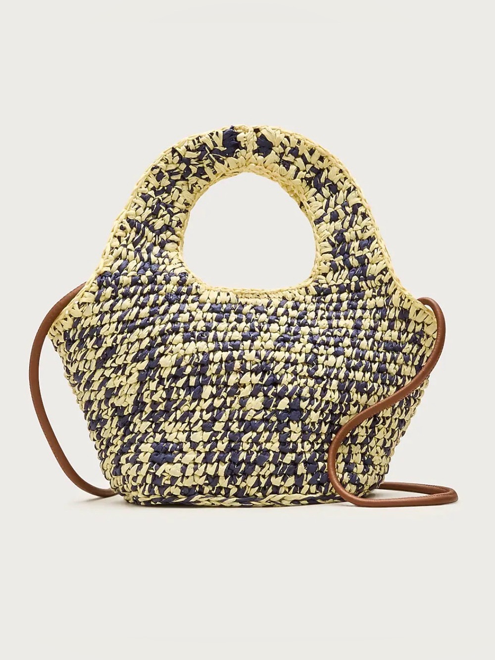 J.Crew. Small handwoven tote in marled straw.Yellow and Blue.New without tag.